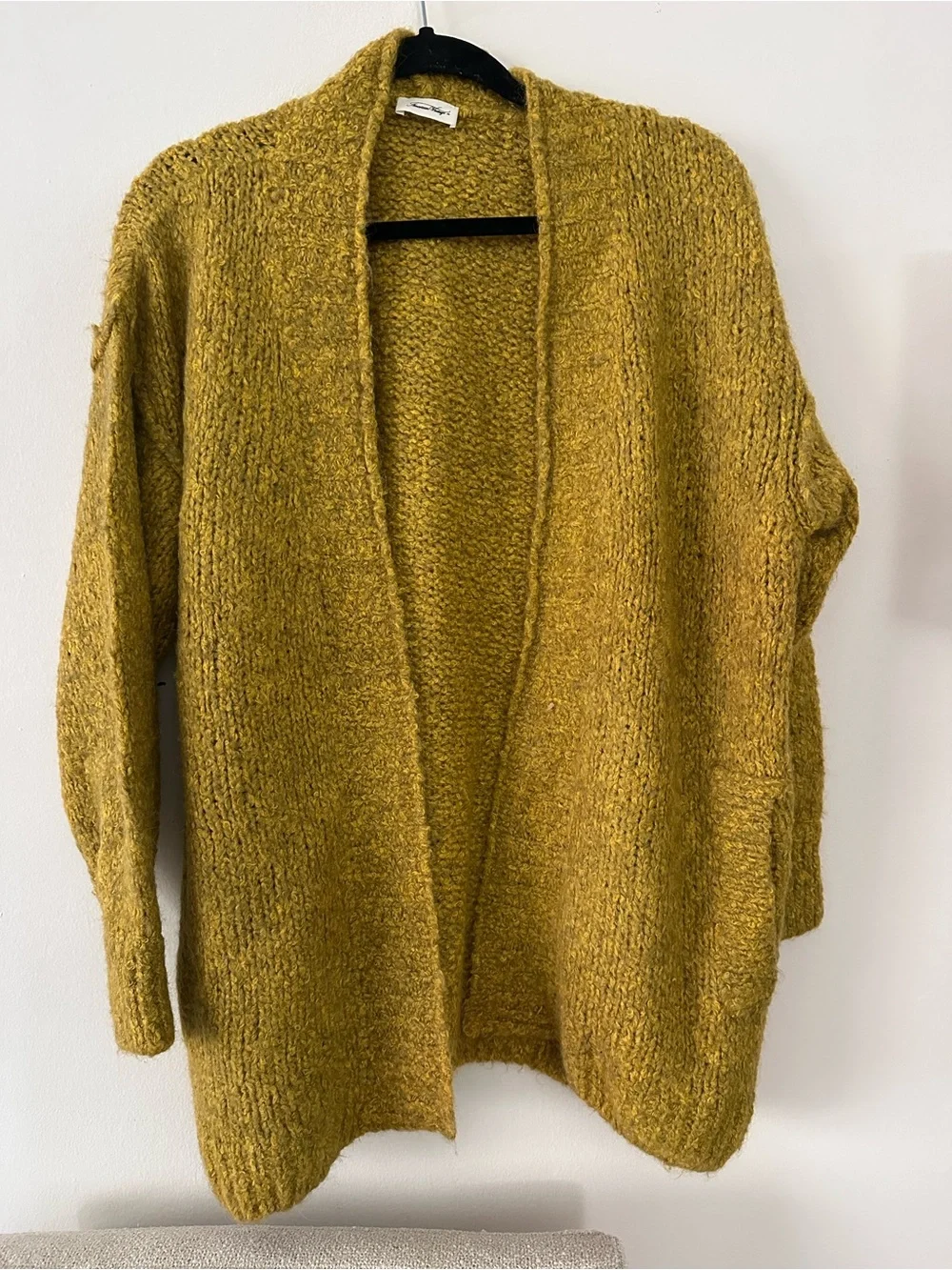 American Vintage Open Front Chunky Knit Cardigan mustard yellow sz m/l